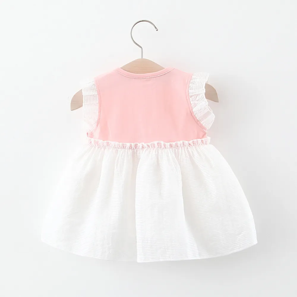 Baby-Frock-Cotton-Sleeveless-Strawberry-Princess-Dress---Pink-&-White